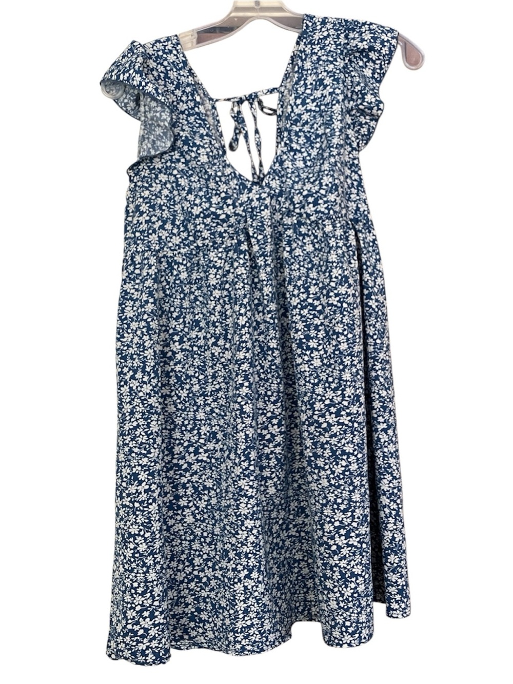 Light Blue Floral Mini Dress with White Print Sz small